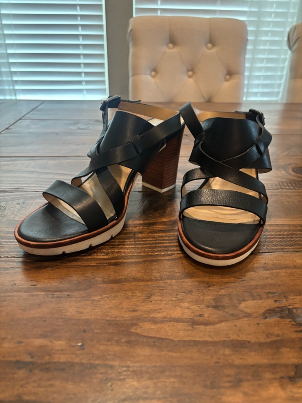 Johnston & Murphy Kayla black strappy leather heel slingback sandals